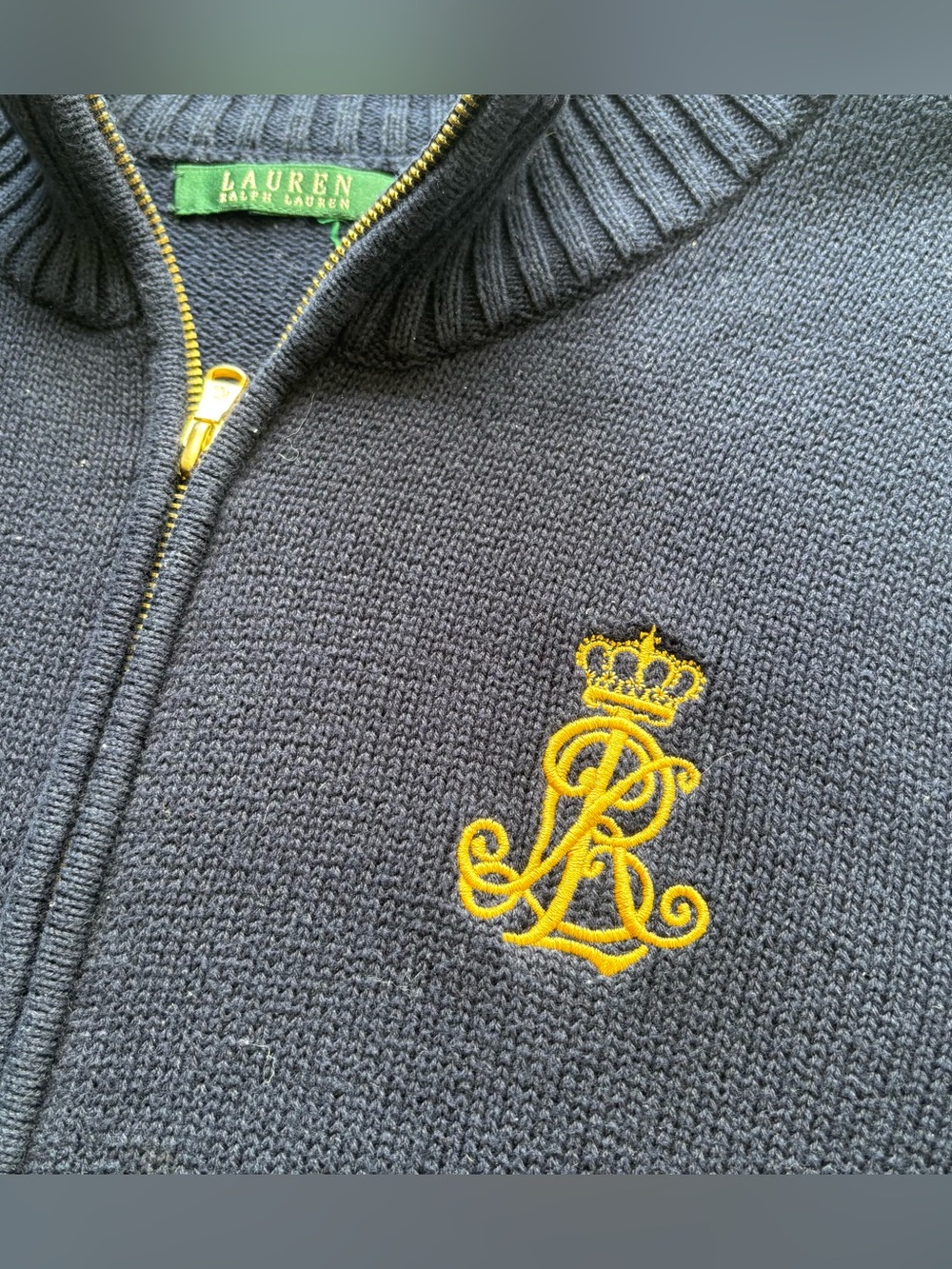 Lauren Ralph Lauren Navy Zip-Up Sweater with Logo Embroidery
